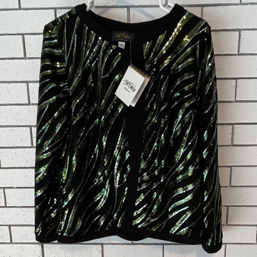Bob Mackie Green Sequin Blazer Jacket Wearable Art Zebra XS NWT RN 90133